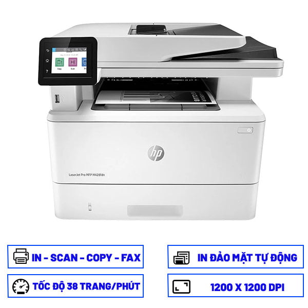 Máy in HP Laserjet Pro MFP M428FDN  W1A29A (In 2 mặt, Copy, Scan, ADF 2 mặt, Fax,  USB & LAN)