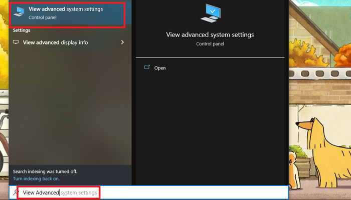 View advanced system settings